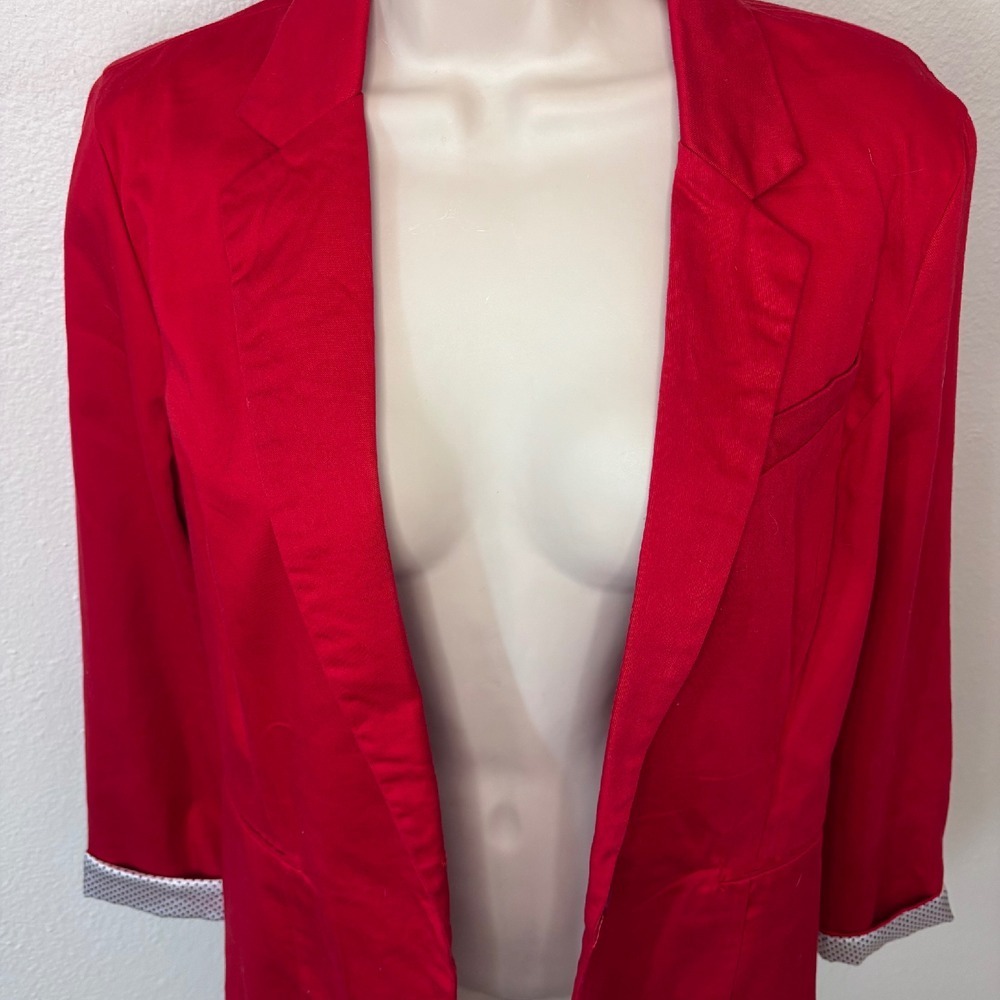Guess Red Cotton Blend Stretch Blazer Polka Dot Cuffs Sz M